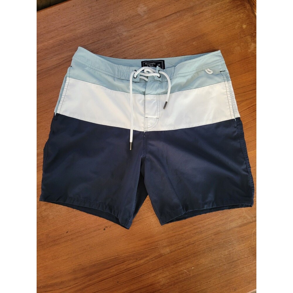 Abercrombie & Fitch Swim Trunks Men’s 33 Blue Striped Shorts Stretch Lined